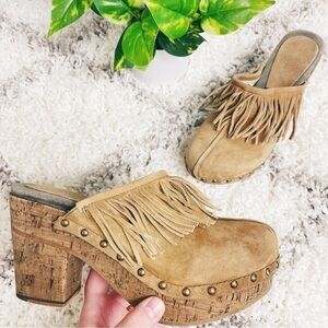 Fiorentini + Baker Fringe Leather Ding Clogs in Tan